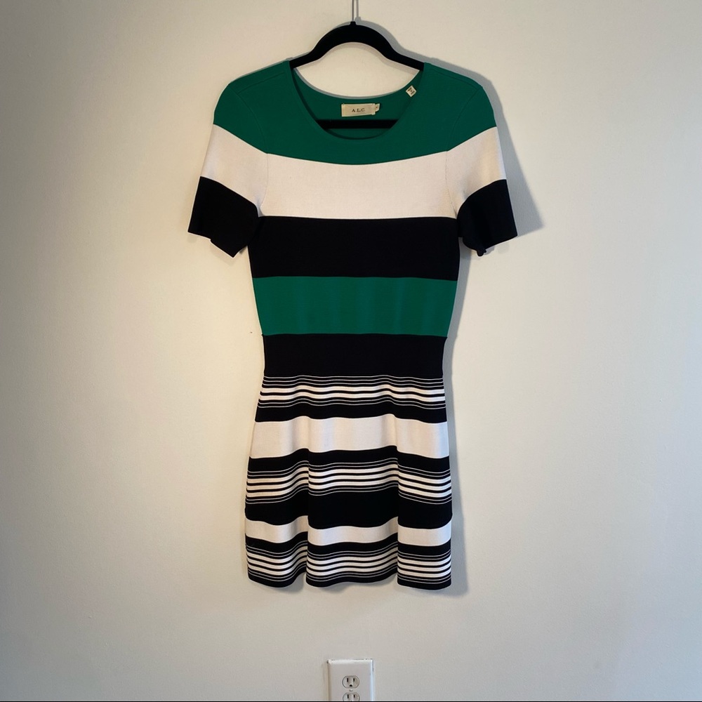 A.L.C. green white and black bandage dress